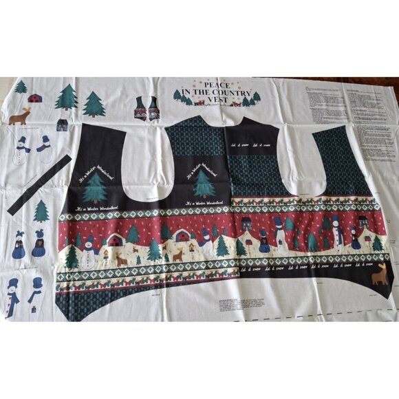 Springs Industries PEACE IN THE COUNTRY Christmas Vest Fabric Panel Cut & Sew - Picture 1 of 9